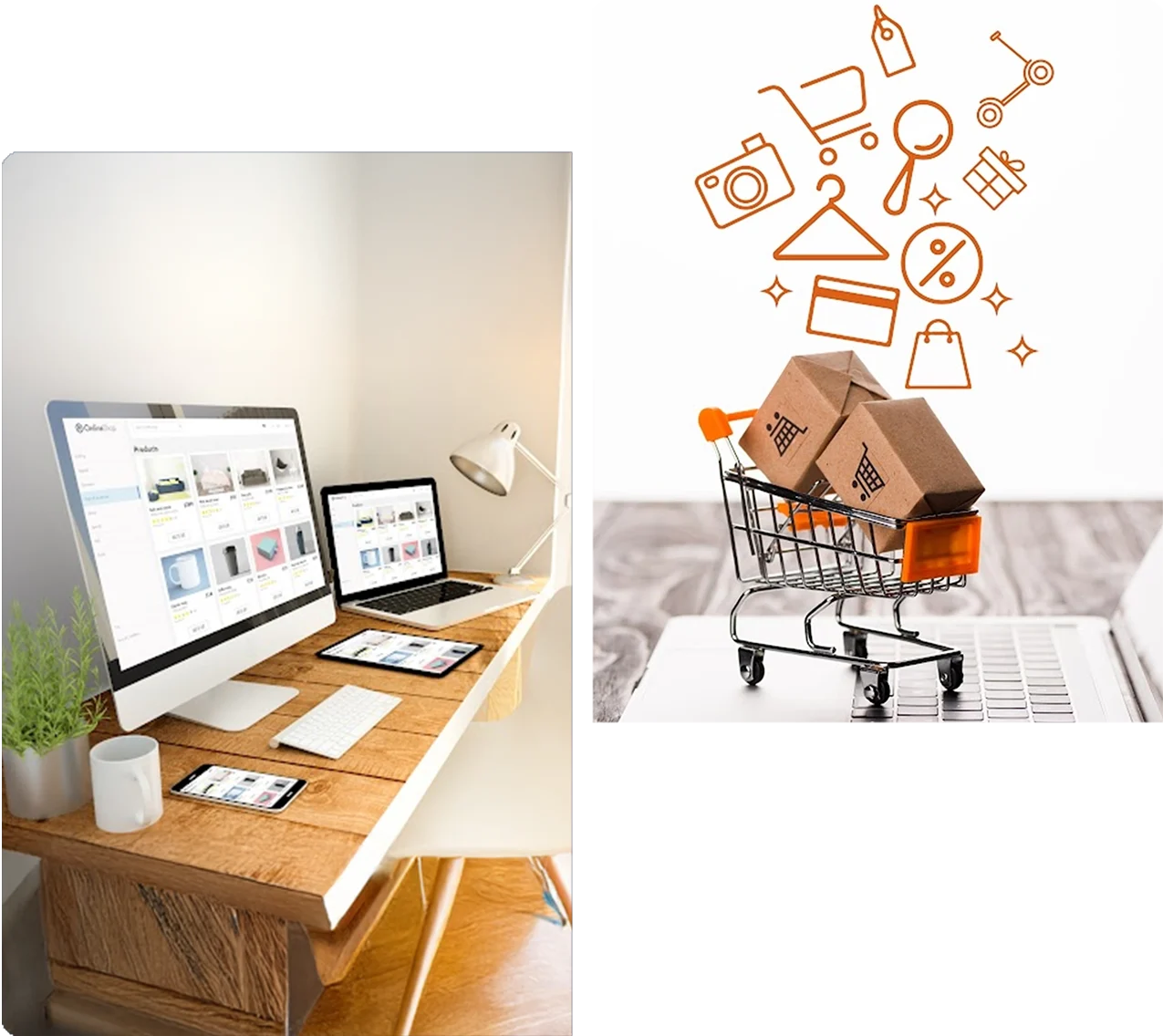 E-commerce development with digital icons